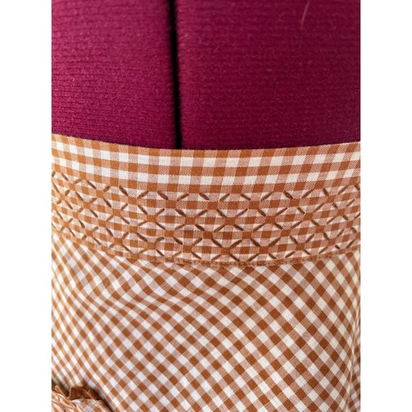 Vintage Brown Gingham Checked Smocked Embroidered Half Apron - Picture 8 of 8